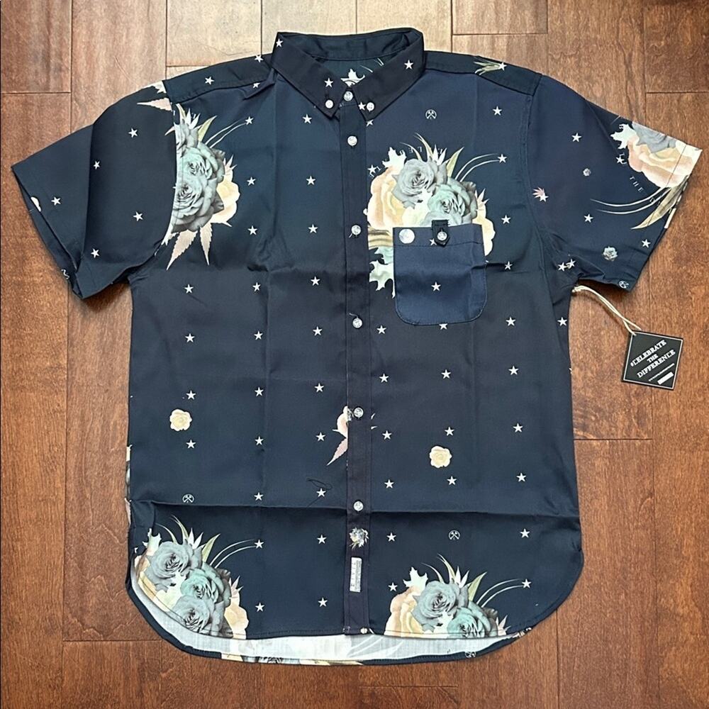 Civil Men’s Navy Floral and Stars Button-Down Shirt, Size Large, NWT